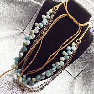 JULIO JEWELRY LARIMAR BEADS SUEDE THONGS & CHAIN UNIQUE VERSATILE NECKLACE 3A